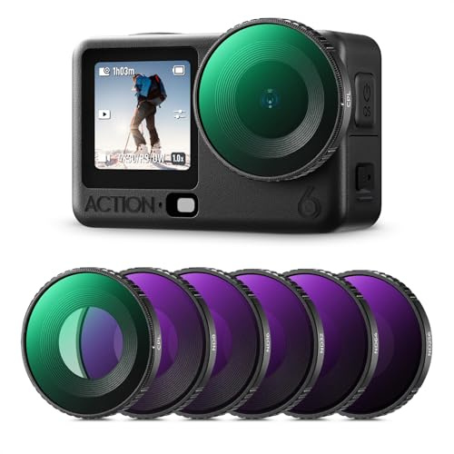 K&F CONCEPT Kit de Filtros HD CPL ND Compatible con dji Osmo Action 6, CPL ND8 ND16 ND32 ND64 ND256 Filtro de Roscado de Densidad Neutra y Polarizador para Cámara de Acción, Cristal Óptico Multicapa