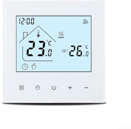 QOXEZY Smart termostat för smart värmekontroll, digitalt spolfäste för vattenuppvärmning, röstaktivering, flerperiodsplanering för energieffektivitet, väggmontering för smart hem