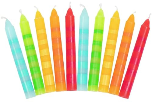 Ameisenkeks 10 velas de cumpleaños a rayas de colores, 10 x 1,3 cm, aptas para corona de cumpleaños y tren de cumpleaños, compatible con Goki y muchas otras marcas