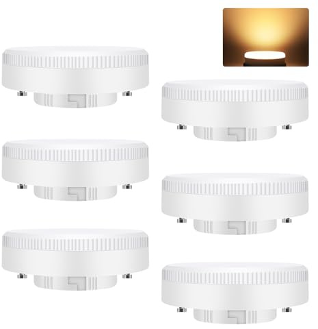 GBLY Lampadine LED GX53 (confezione da 6): Bianco caldo 3000K, ultrasottili (74 x 25 mm), adatte per l'illuminazione di armadi e soffitti, 5 watt, senza sfarfallio, 230 volt, non dimmerabili