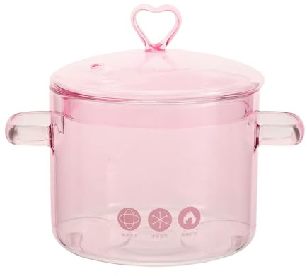 MOKKHNB Olla de vidrio transparente para cocción a fuego lento con tapa en forma de corazón, olla de cocina resistente al calor para estufa de gas con asas, apta para horno y lavavajillas, 1.3 L/44