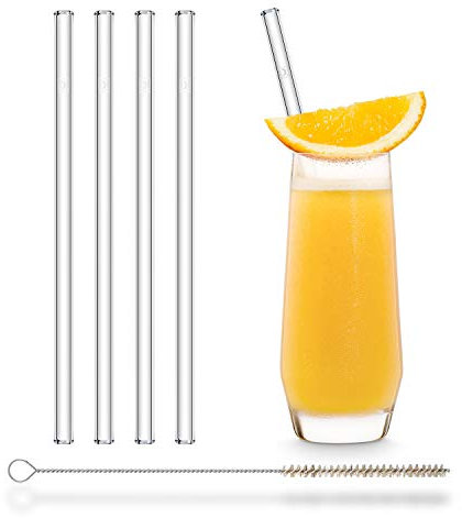 HALM Glas Strohhalme Wiederverwendbar Trinkhalm - 4 Stück gerade 20 cm + plastikfreie Reinigungsbürste - Spülmaschinenfest - Nachhaltig - Glastrinkhalme Glasstrohalme für Long-Drinks, Smoothies, Saft