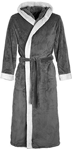 Di Vadini Unisex Herren Damen Bademantel Prato mit Kapuze I Morgenmantel flauschig I Nachtwäsche aus edler Mikrofaser Farbe: Grey/lightgrey, Grösse: XS