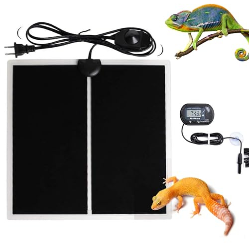 MQ Reptile Terrarium Heat Pad with LCD Digital Aquarium Thermometer, 5.5 x 6in Power Adjustment Under Tank Heater Mat for Pets, Small Animals, Seedling, 5W