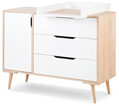Mon Mobilier Design Sofie Commode à Langer à tiroirs et étagères Style scandinave Blanc/Bois