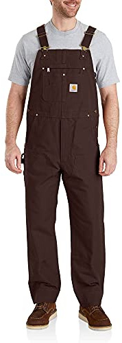 Carhartt Men's Iconic R01 Duck Bib Overall, Dark Brown, W32 x L32