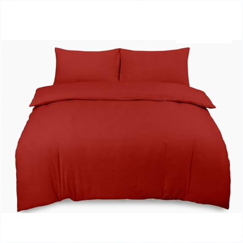 GC GAVENO CAVAILIA Flannelette King Size Duvet Cover Set with Soft Pillowcases | Reversible Thermal Bedding | Plain Dyed Brushed Cotton Flannel Quilt Cover, Warm & Cosy Easy Care Bed Linen, Red