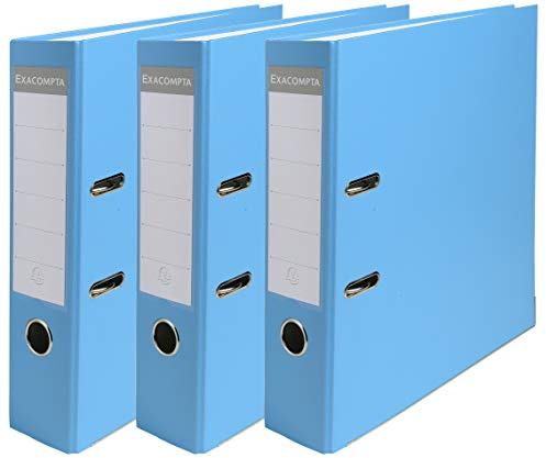 Exacompta - Réf. 918412SE - Lot de 3 classeurs à levier - dos de 80mm - format à classer A4 - extérieur en polypropylène / intérieur en papier - bleu clair