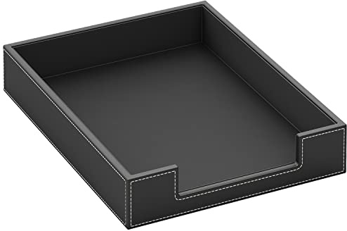 Leather Letter Tray, THIPOTEN Elegant Desk Organizer for Office Supplies, Mail, Paper, File, Magazine, Perfect Office Organization for Desktop(Black)