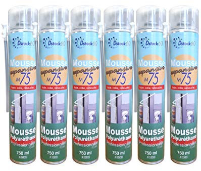 DSTOCK60 - LOT DE 6 MOUSSES EXPANSIVES MANUELLES 750ML - MOUSSE POLYURETHANE PROFESSIONNELLE - ISOLE, COLLE, REBOUCHE - EXTERIEUR ET INTERIEUR