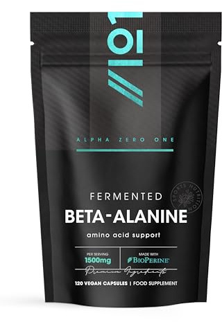 Fermented Beta-Alanine 1500mg – 120 Vegan Capsules – with BioPerine® for Enhanced Absorption – Resealable and Recyclable Pouch by Alpha01