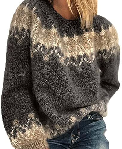 BeerMmay Suéter de Punto Grueso para Mujer de otoño e Invierno con Cuello Redondo Casual Suelto Mohair, Negro, M