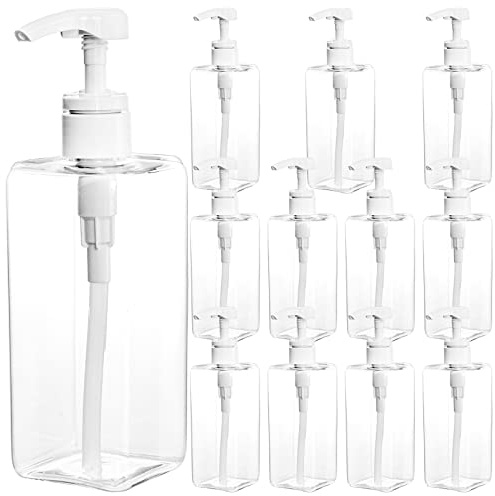 Okllen 12 Stück 500 ml Kunststoff-Pumpflaschen, leer, nachfüllbarer Behälter, Flüssigseifenspender für Shampoo, Lotion, Reinigungsprodukte, Küche, Bad, klares Quadrat