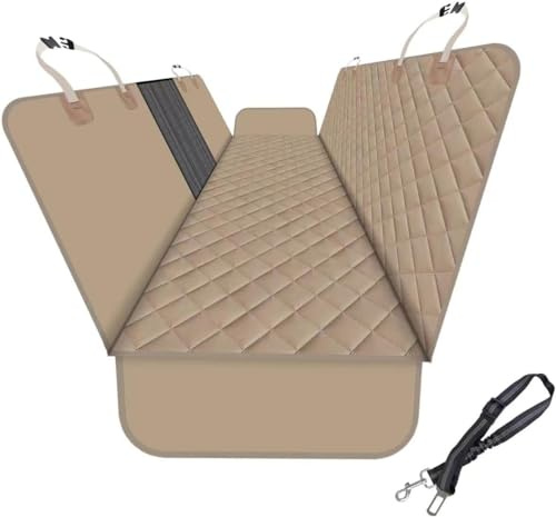 GXT Dog Back Seat Cover for Car SUV and Truck with Mesh Windows, Scratch and Water Resistant Material, Upgraded Version, Deep Khaki (with Dog Leash)