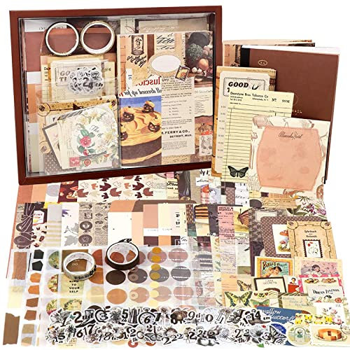 Irayin Vintage Scrapbook Zubehör Set, 155 Stück Bullet Journal Zubehör Set mit A6 Raster Notizbuch, Scrapbook Stickers, Reisebuch Geschenkset, DIY Geschenk für Mädchen Damen (Schokolade)