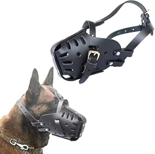 Hundemaulkorb Für Deutschen Schäferhund Malinois, Leder-Hundemundschutz Zum Beißen, Kauen Und Fellpflege, Verstellbar, Atmungsaktiv, Für Mittelgroße Und Große Hunde,Pleasant63