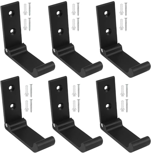 SINJEUN 6 Stück Faltbarer Wandhaken Faltbare Kleiderhaken Klapphaken Aluminiumlegierung Wandhaken für Wand Küche Bad Jacke Handtuch Schlüssel Taschen Haken, 75 x 25 x 67 mm, Schwarz