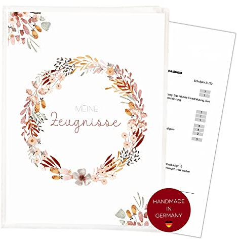 Zeugnismappe für DIN A4 Blumen | 20 Klarsichthüllen für AUFBEWAHRUNG und SCHUTZ von ZEUGNISSEN | 𝗕-𝗪𝗮𝗿𝗲 | Schule Grundschule | Mappe für Zeugnisse | Zeugnismappe Mädchen Blumen Rosa