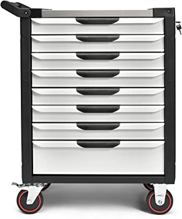 generisch Werkstattwagen mit 8 Schubladen, weiß/schwarz, 678 459 x 940 mm, Edelstahlarbeitsplatte, 512790