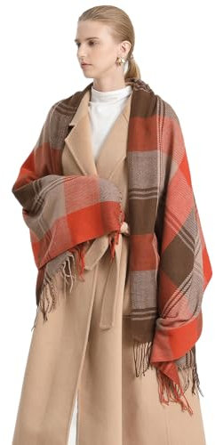 Miss Lulu Damen-Schal, lang, weich, warm, Schottenkaro, Wolle, gedrehte Fransen, Stola (Rot und Braun)