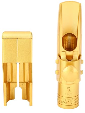 Bocchino Sassofono Alto 5c in Ottone in Metallo, Volume Potente, per Principianti e Professionisti, con Patch, Cappuccio, Fibbia