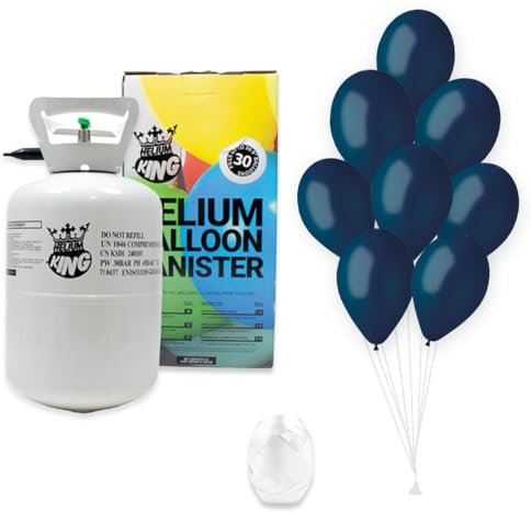 Disposable Helium Gas Canister - with 30 Navy Blue Balloons and Curling Ribbon - Helium Balloon Gas UK Filled Helium Cylinder