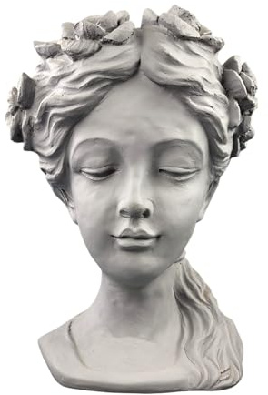 Tung trädgårdsfigur, trädgårdsstaty med blomkruka, fågelbad (630–16), romersk skulptur, stenfigur, stenbyst, dekorativ figur, grekisk staty av stengods för utomhusbruk, väderbeständig