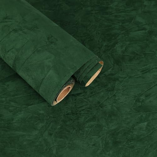 FANCYEASY Self Adhesive Dark Green Velvet Drawer Liners Soft Velvet Flock Contact Paper Liner for Jewelry Drawer Lining 15.7x118 Removable Green Felt Fabric Roll for Art Crafts Cabinets Shelf Liner