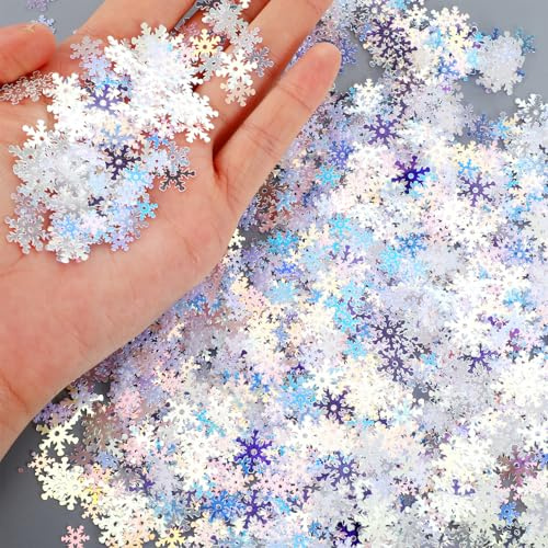WLLHYF 4080PCS Christmas Snowflake Confetti Decorations Glitter Paper Decor Table Confetti Winter Wedding Party Table Centerpiece Scatter Snowflake Wonderland Decorations for Winter DIY Craft Supplies