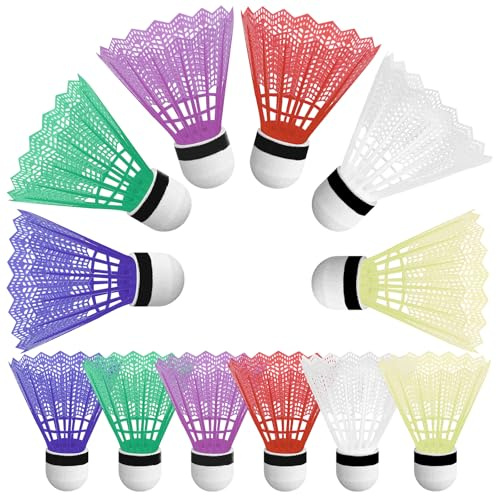 Leyrens Lot de 12 balles de Badminton, Volant de Badminton en Plastique légers et Robuste Articles de Sport, avec tête sphérique en Mousse colorée, pour entraînement en intérieur et extérieur