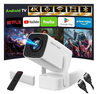 Mini proyector 2025 actualizado con 4K y 1080P, proyector de video portátil para dormitorio y exteriores, Android 13 con WiFi 6 y Bluetooth 5.2, Netflix integrado, compatible con iPhone/TV Stick