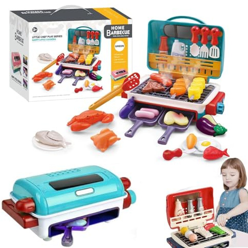 Cuisine sensorielle pour Enfants, Barbecue Magic Meals avec fumée, Sons et lumières, Ensemble de Jeu de Barbecue pour Enfants, Grils grésillants, poêles à Frire, Aliments changeantcouleur(Blue)