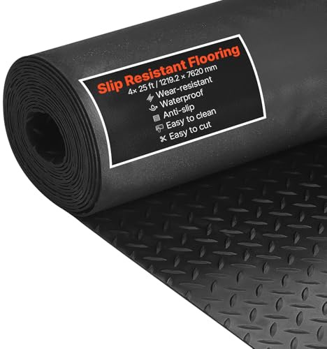 VEVOR Tappeto Rivestimento da Pavimento 1,22 x 7,62 m, Tappetino Protettivo per Pavimento in Gomma Diamantata Spessa 3 mm, Antiscivolo, Resistente all'Usura, Impermeabile, per Magazzini