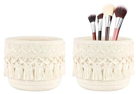 COZERI 2er Set Make-up Pinselhalter 10x10cm, geflochtener Korb