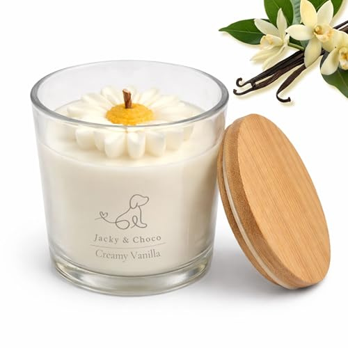 Jacky&Choco Velas Aromáticas Decorativas de Vainilla, Velas Perfumadas Originales, 200gr de Cera de Soja y Abeja, Vela Aromática grande, ideal como Decoración de Hogar o Aromaterapia