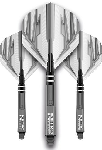 RED DRAGON Dart Flight and Schäfte Kombi Grau - 4 Sätze Standardflüge und 4 Sätze Medium Nitrotech Schäfte pro Packung