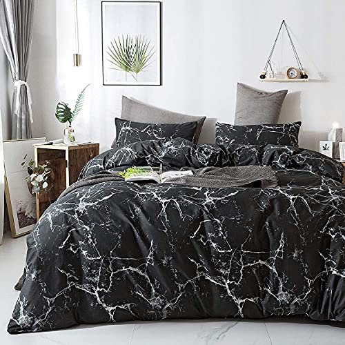 AShanlan Bettwäsche Marmor 200x200 Schwarz Marmor Optik 3 Teilig Microfaser Modern Marmoriert Bettbezug Bettwäsche-Sets mit Reißverschluss und 2 Kissenbezug 80x80 cm Doppelbett