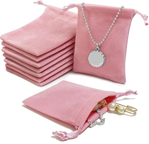 AOT 30PCS Pink Velvet Jewellery Pouches, Small Soft Velvet Drawstring Storage Bags, Jewelry Wrap Bags For Wedding, Party, Valentine's Day, Anniversary(9 * 7cm)
