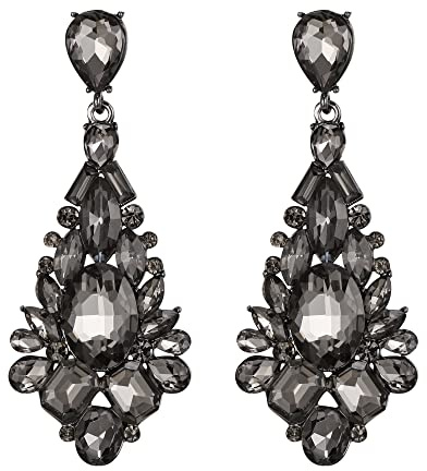 EVER FAITH Boucles d'oreilles Cristal de Mariée Vintage Statement Strass Lustre Art Déco Goutte Boucles d'oreilles pour Fête Clair Ton d'argent
