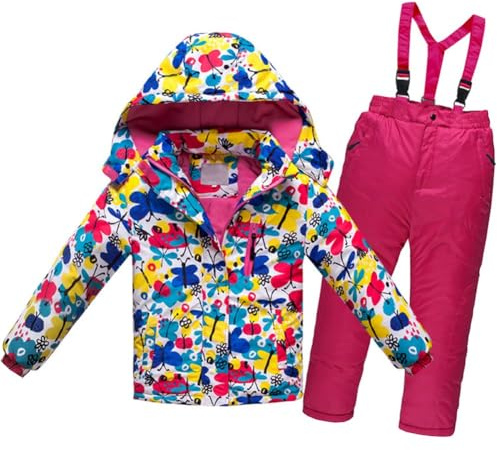 SXSHUN Kinder Jungen Mädchen Skianzug Verdickte Winterset Zweiteilig (Skijacke + Skihose) Wasserdichtes Winddicht Schneeanzug, Schmetterling, 104