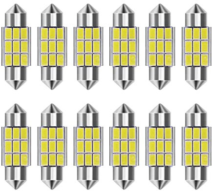 CGEAMDY 12PCS T10 LED Ampoule De Voiture, Super Bright Ampoules 12V 3W, Ampoules Kit Intérieur Dôme Plaque D'immatriculation Lumières, Lecture Lumière Ensemble De Lampe Mixte, Pour Auto (41mm)