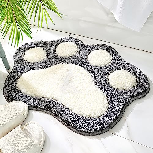 Lkw Ogechi Alfombra de Baño Antideslizante para Suelo de Baños - 45x60 cm Alfombrilla de Baño en Forma de Pata de Gato, Súper Absorbente, Extra Suave, Lavable a Máquina (Gris)