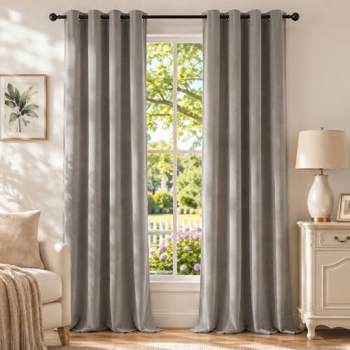 Ystyle Sammet Gardiner 2er Set, 100% Mörkläggningsgardin, Värmeisolerande Gardin Mot Kyla Och Värme, Ogenomskinliga Sovrum Vardagsrumsgardin, Ljuddämpande Gardin Med Ösen, 117×137cm, Kamel