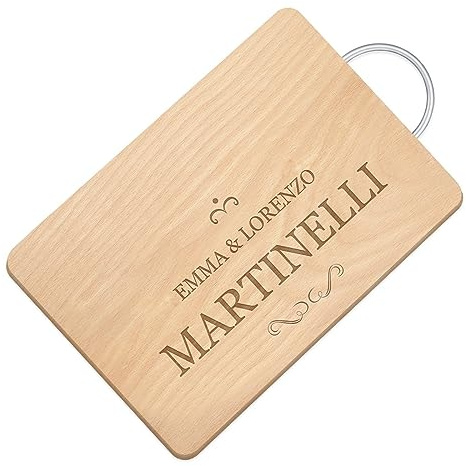 Maverton Tagliere di legno incisione personalizzata - Battilardo classico con manico - tagliere legno formaggi - Gadget cucina per coppia - Taglieri rettangolari 32 x 25 cm - Signori