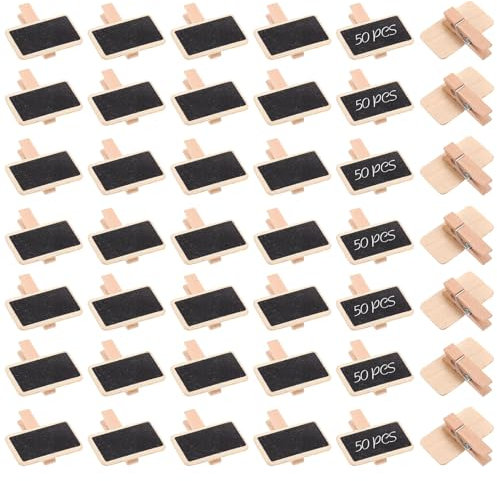 50 Pièces Mini Tableau Noir Bois, Etiquette Prix Chevalet Noir Rectangle, Mini Ardoise Rectangle Avec Clip Tableau en Bois étiquettes pour Mémo, Fête, Étiquette, Bar, Décoration Mariage, Marque Place