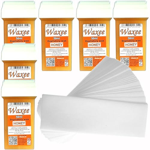 6x Veet EasyWax compatible refills from UK brand-Waxee + 50 waxing strips, 50ml roll-on wax, roller wax, cartridges,