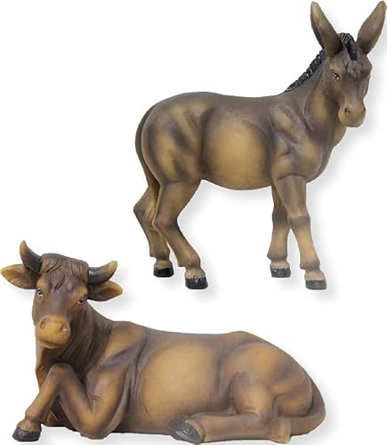 FADEDA 2 figuras de buey y burro/altura: 12 cm/pintadas a mano/detalladas figuras de belén - decoración de mesa de Navidad cuna accesorios