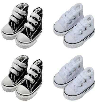 EUPSIIU 4 Paar Mini Finger Schuhe Mini Canvas Sneaker Schuh, Finger Skateboard Schuhe, Puppenschuhe, Kleine Finger Dance Schuhe, Fingerspielzeug für Puppen für Finger Breakdance (Schwarz, Weiss)