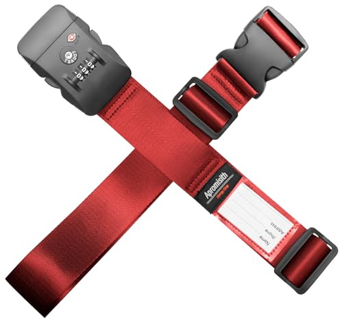 Cinghia trasversale per valigie da 20“-28” con chiusura a combinazione a 3 cifre approvata da TSA Ampie cinghie regolabili Accessori da viaggio, rosso