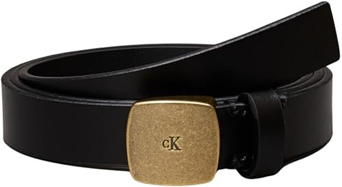 Calvin Klein Damen Gürtel Casual Plaque Buckle 2,0 cm Ledergürtel, Schwarz (Black/Tumbled Gold), 85 cm